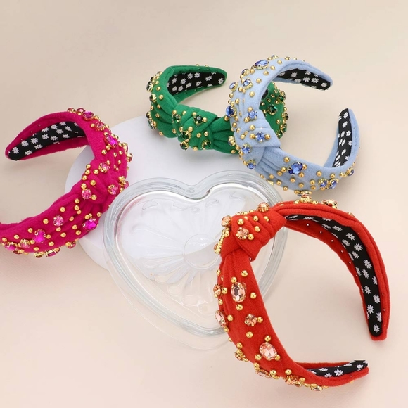 Orange Oval Crystal Ball Knot Headband Hair Bling Jewel Statement Accessory - Picture 7 of 8